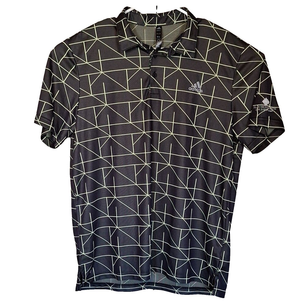 Adidas Polo Shirt Mens Small Black Geometric Print Golf Performance Jersey